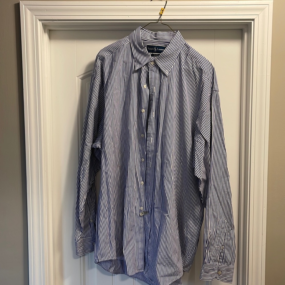Polo Ralph Lauren Mens BLAKE FIT Dress Shirt XL  Blue White Stripe